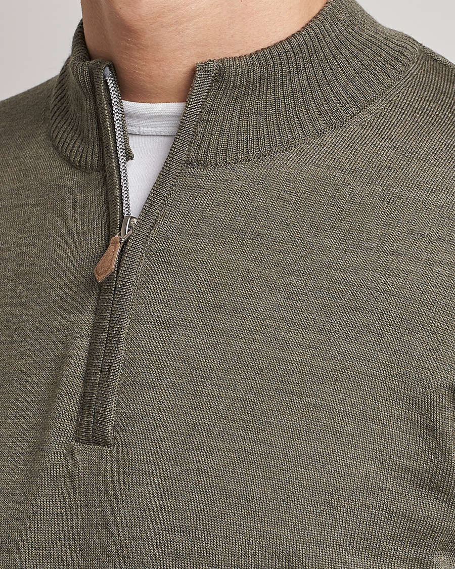 Herre | Gensere | Stenströms | Merino Wool Half Zip Olive