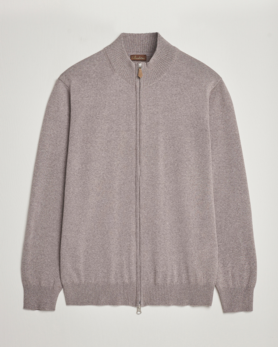 Herre | Gensere | Stenströms | Merino Wool Full Zip Mud Brown