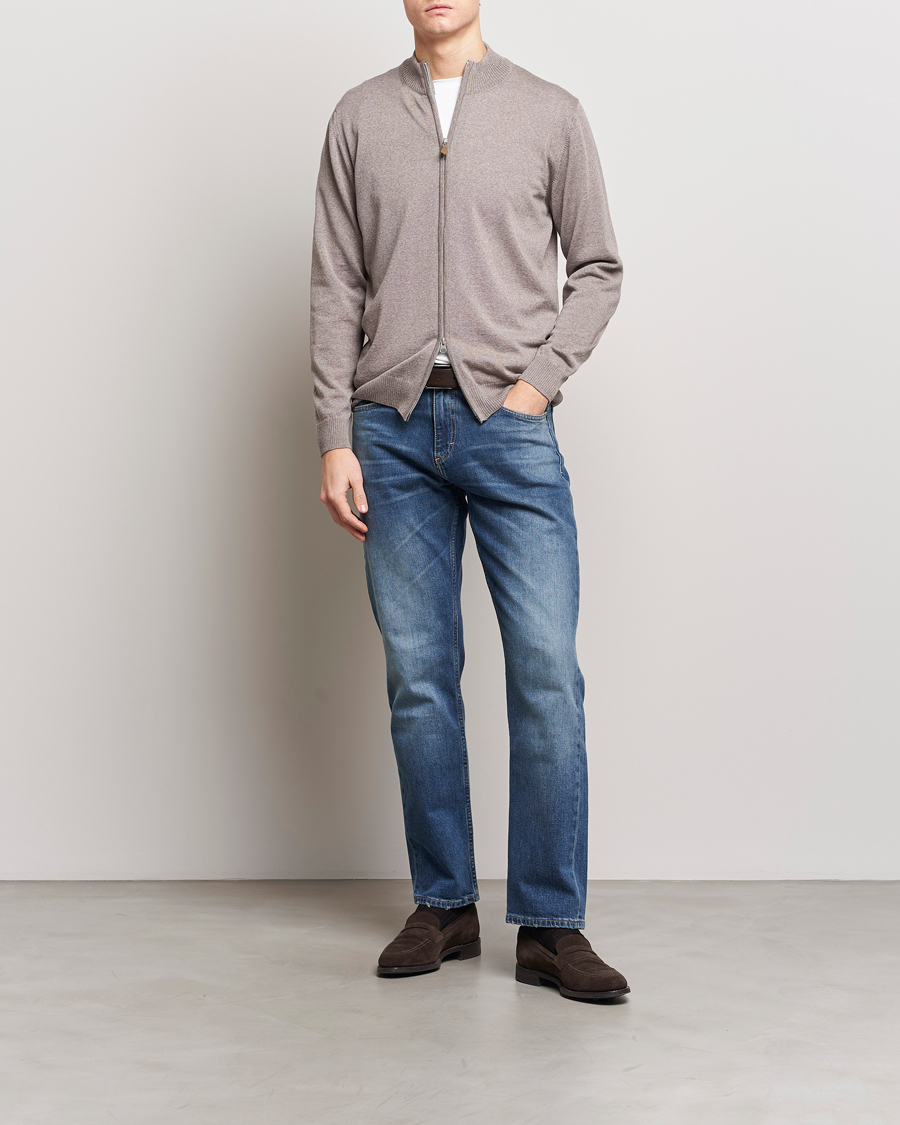 Herre | Gensere | Stenströms | Merino Wool Full Zip Mud Brown