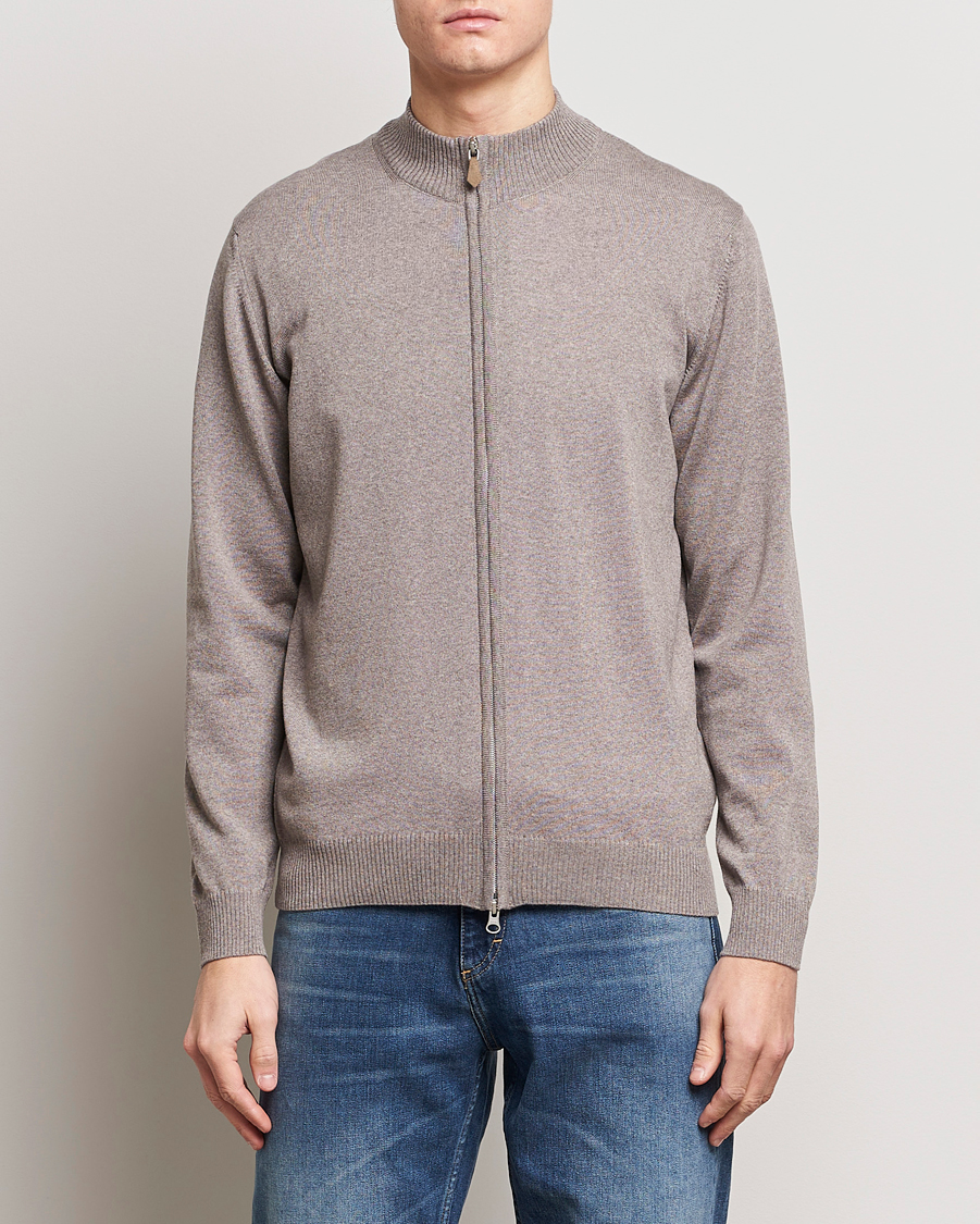 Herre | Gensere | Stenströms | Merino Wool Full Zip Mud Brown