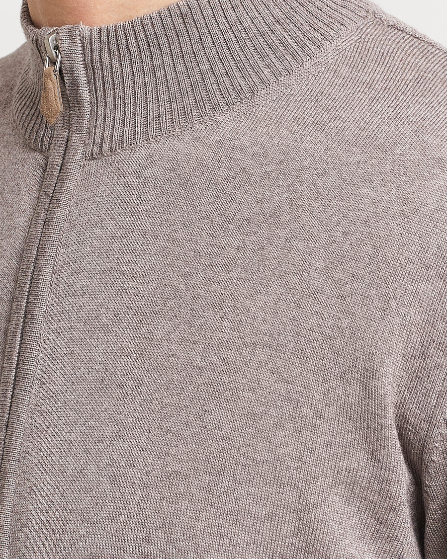 Herre | Gensere | Stenströms | Merino Wool Full Zip Mud Brown