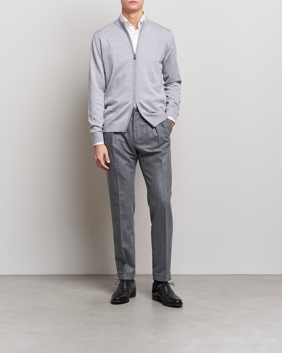 Herre | Gensere | Stenströms | Merino Wool Full Zip Light Grey