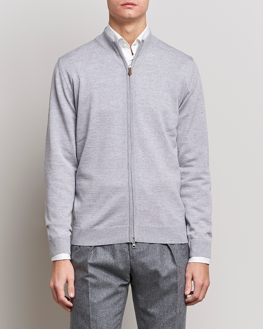 Herre |  | Stenströms | Merino Wool Full Zip Light Grey