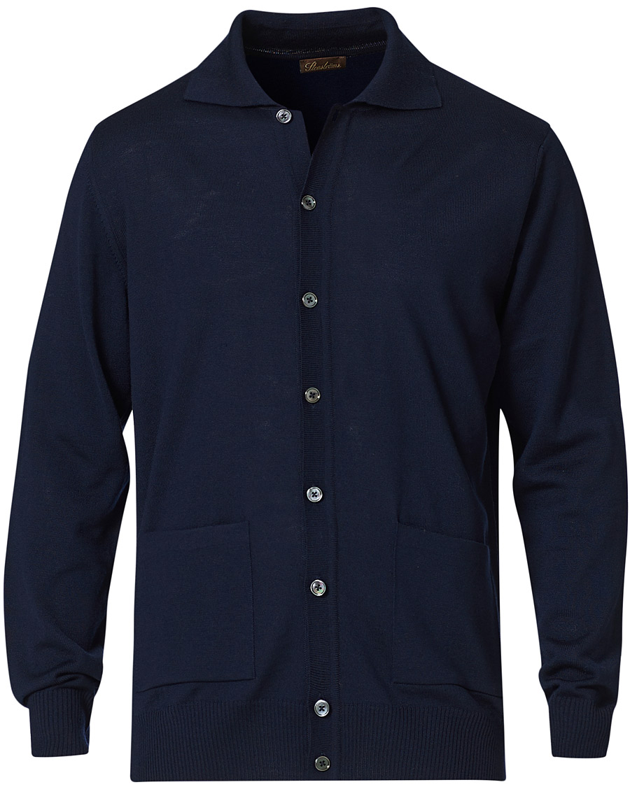 Herre | Gensere | Stenströms | Merino Wool Pocket Cardigan Navy