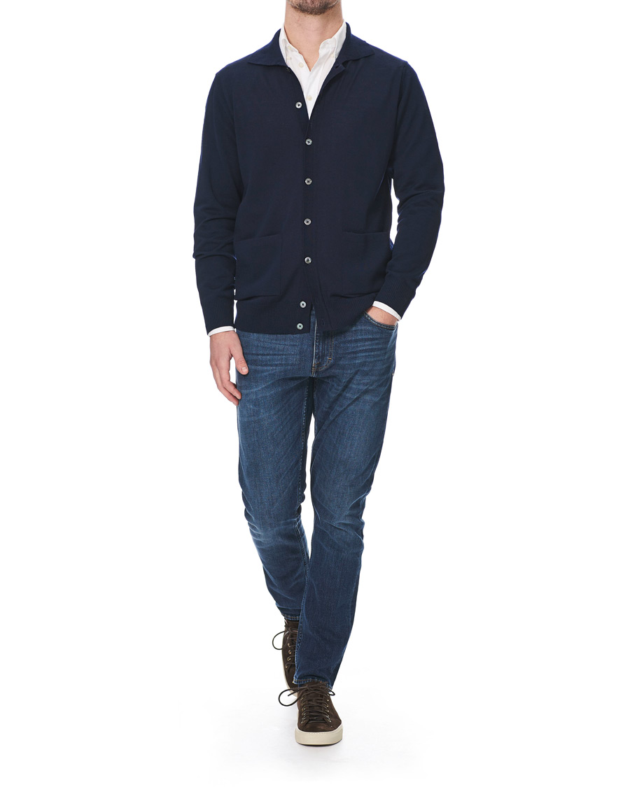 Herre | Gensere | Stenströms | Merino Wool Pocket Cardigan Navy