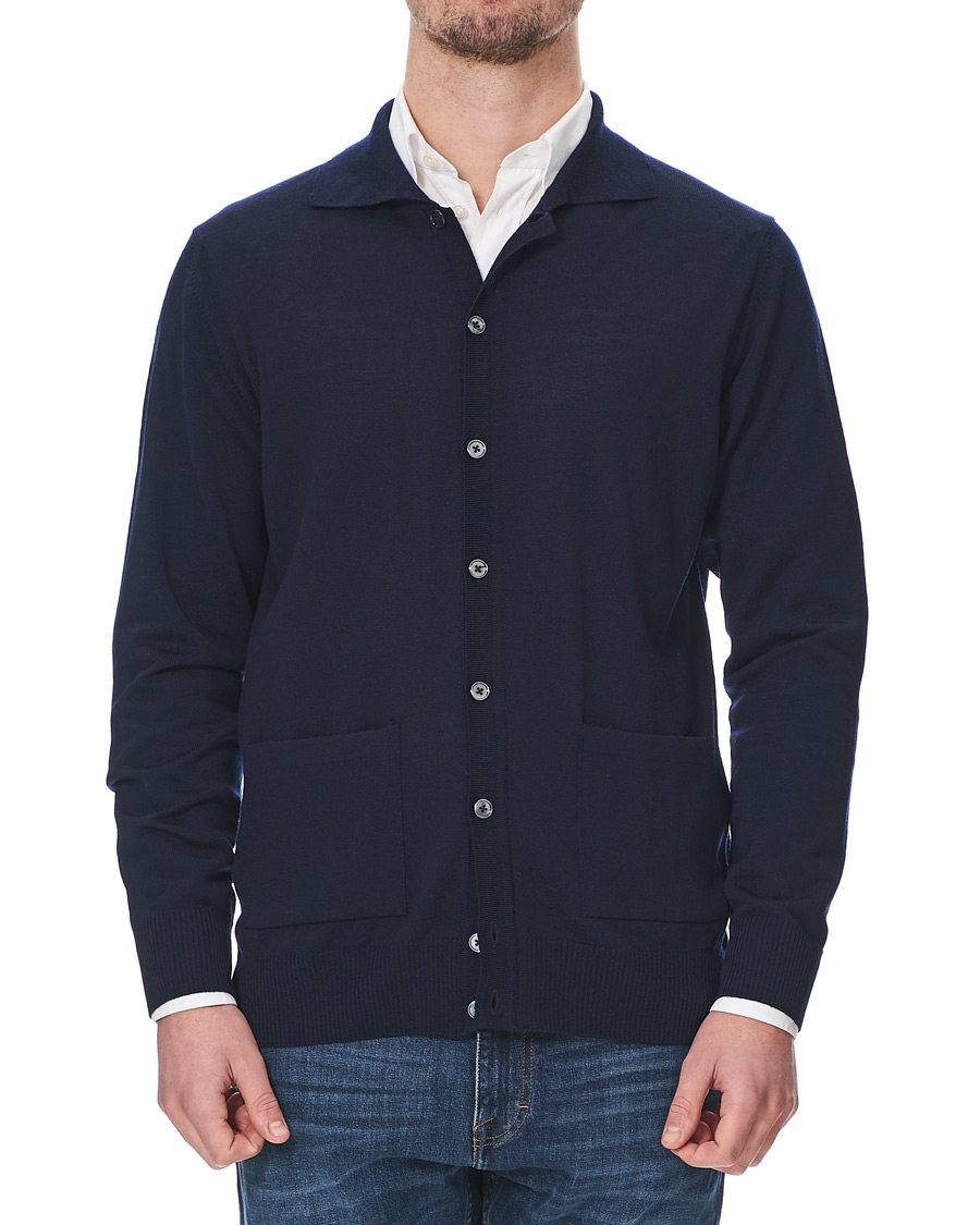 Herre | Gensere | Stenströms | Merino Wool Pocket Cardigan Navy