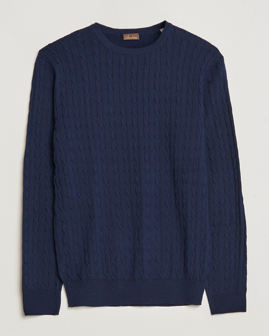 Herre | Gensere | Stenströms | Merino Cable Crew Neck Navy