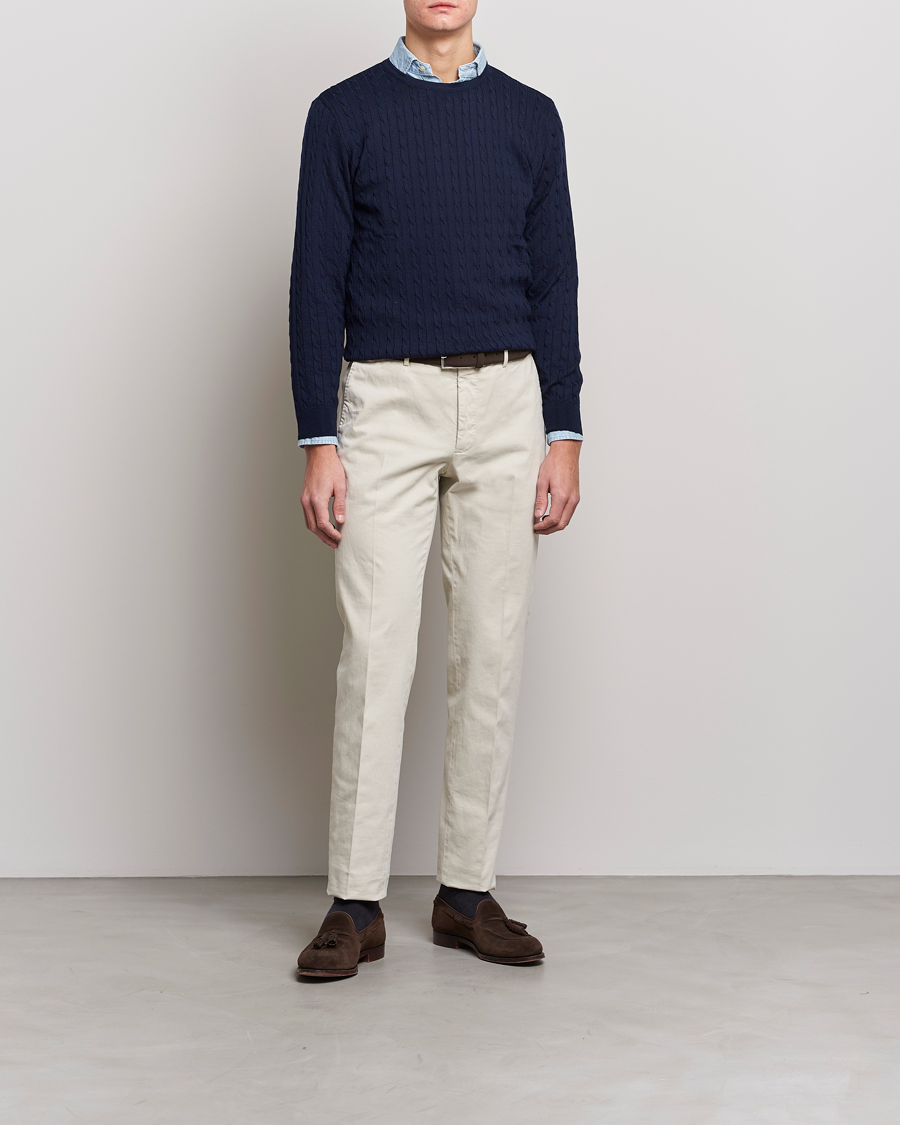 Herre | Gensere | Stenströms | Merino Cable Crew Neck Navy