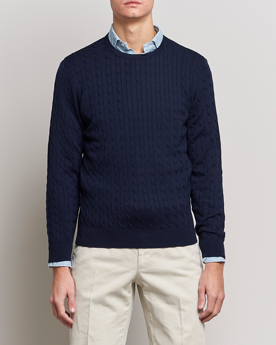 Herre | Avdelinger | Stenströms | Merino Cable Crew Neck Navy