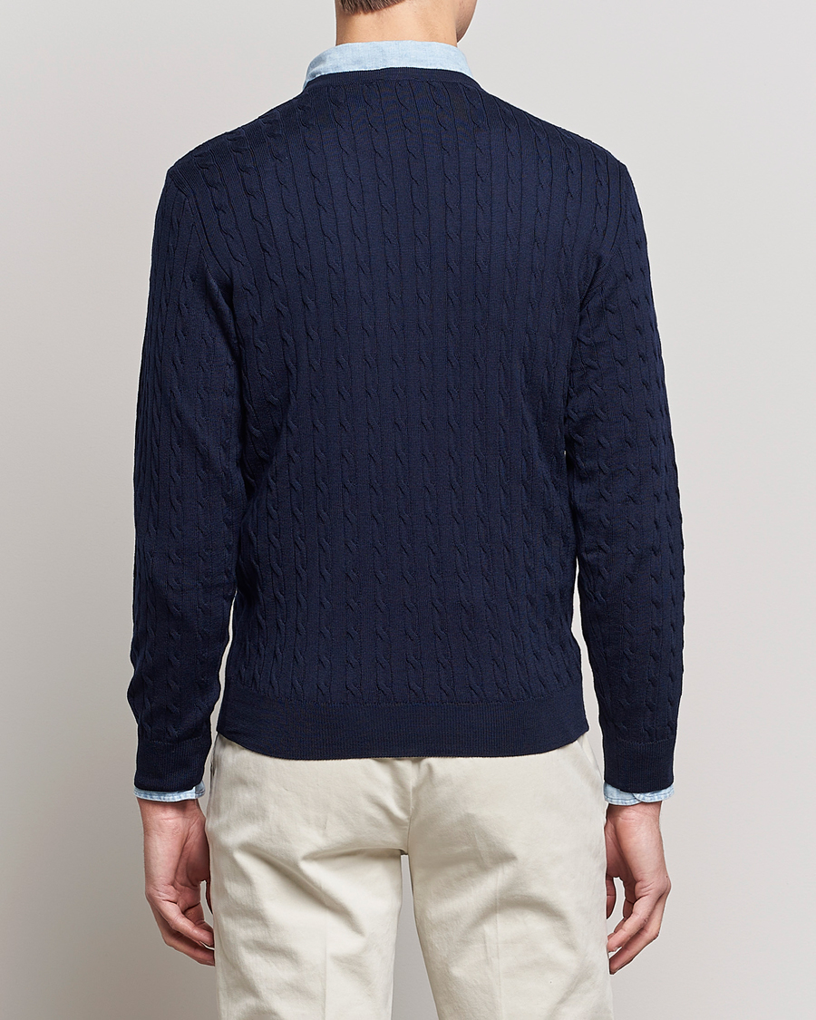 Herre | Gensere | Stenströms | Merino Cable Crew Neck Navy
