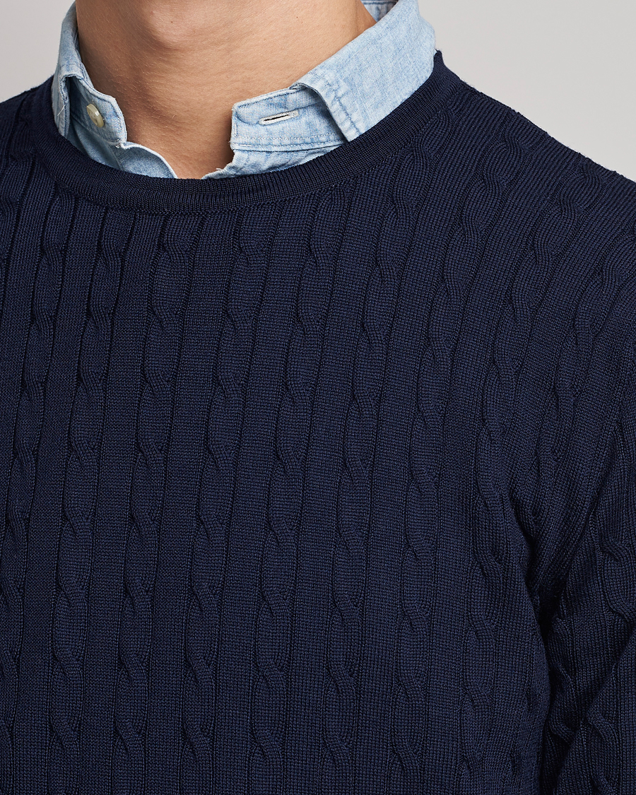 Herre | Gensere | Stenströms | Merino Cable Crew Neck Navy