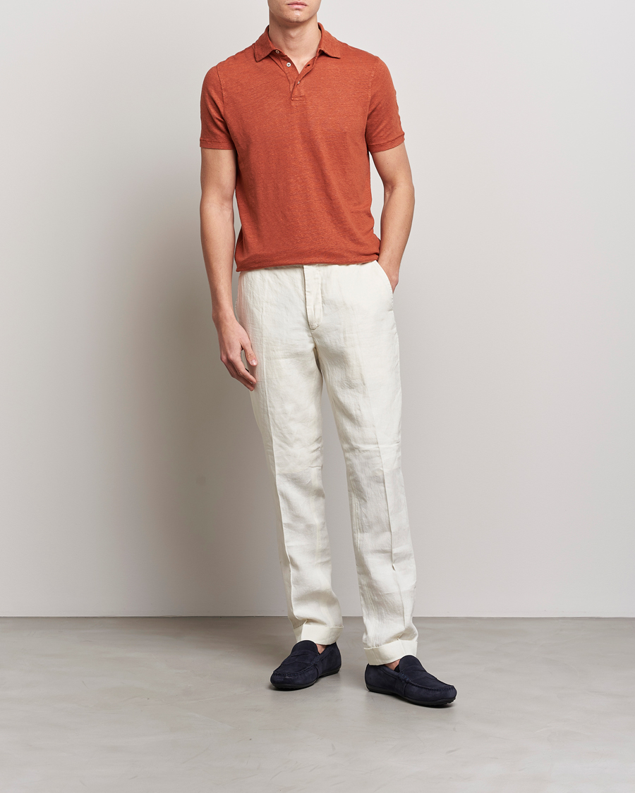Herre | Pikéer | Stenströms | Linen Polo Shirt Rust