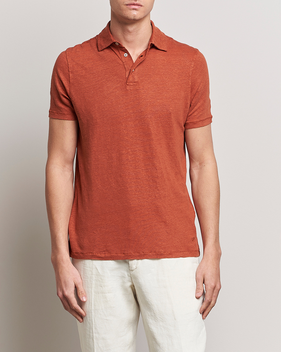 Herre |  | Stenströms | Linen Polo Shirt Rust