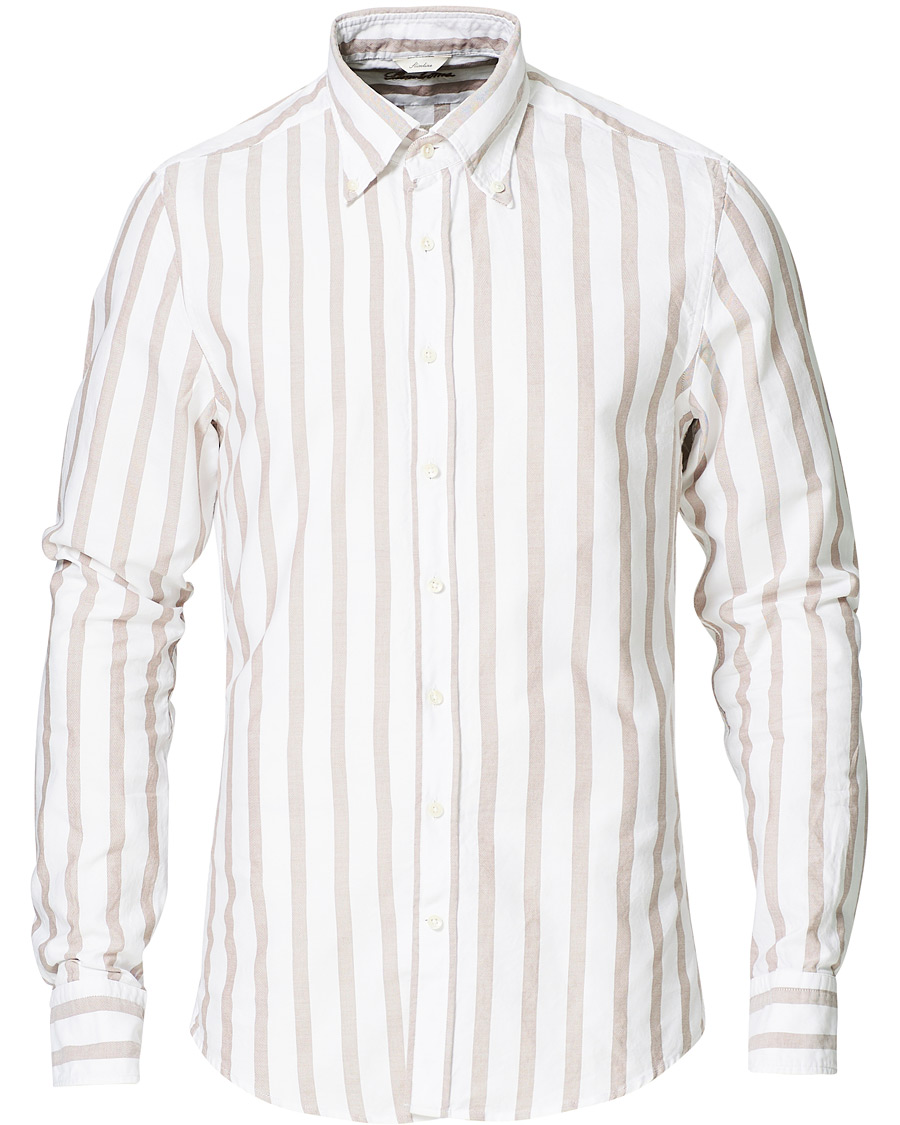 Herre | Skjorter | Stenströms | Slimline Wide Striped Oxford Shirt Beige