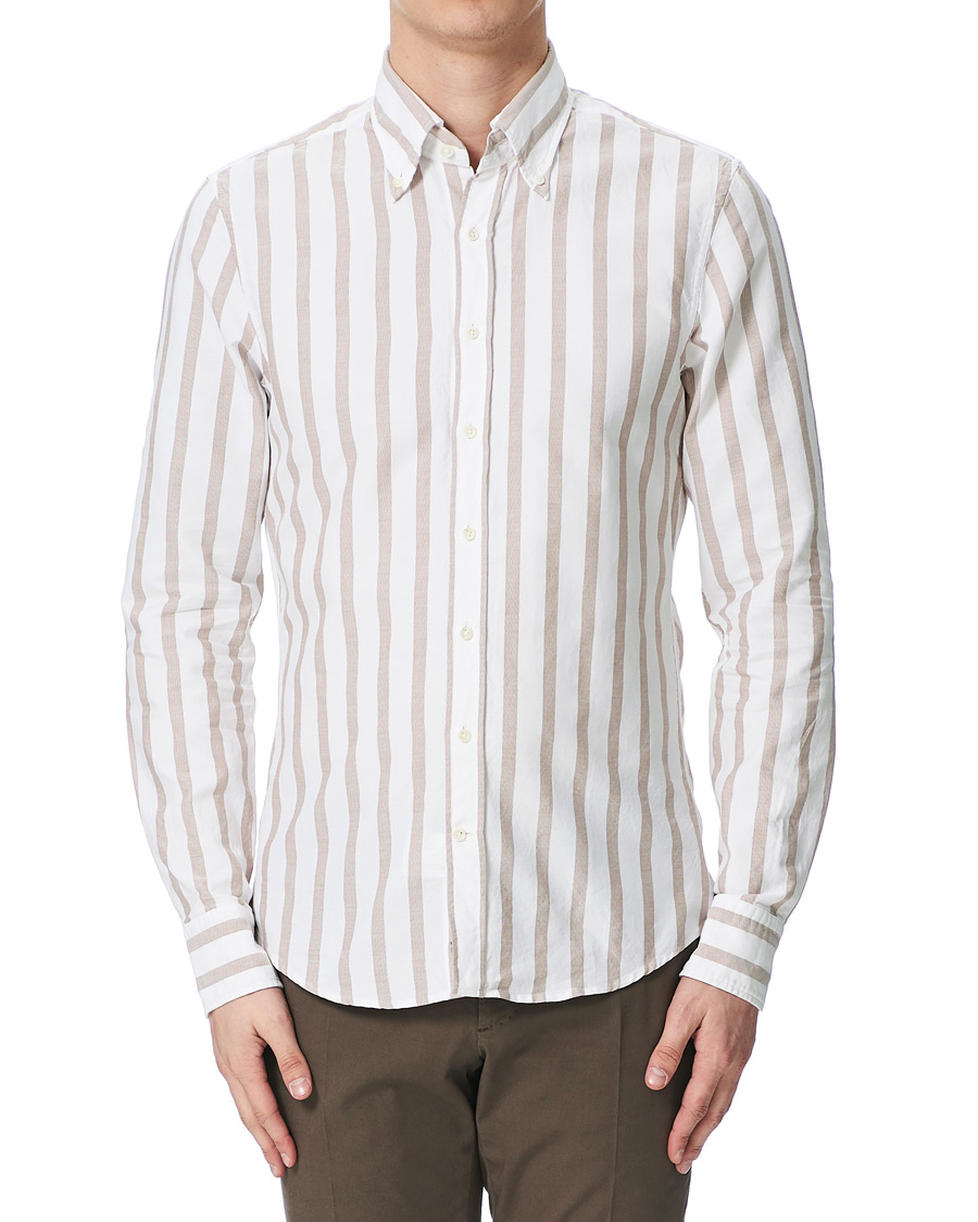 Herre | Skjorter | Stenströms | Slimline Wide Striped Oxford Shirt Beige