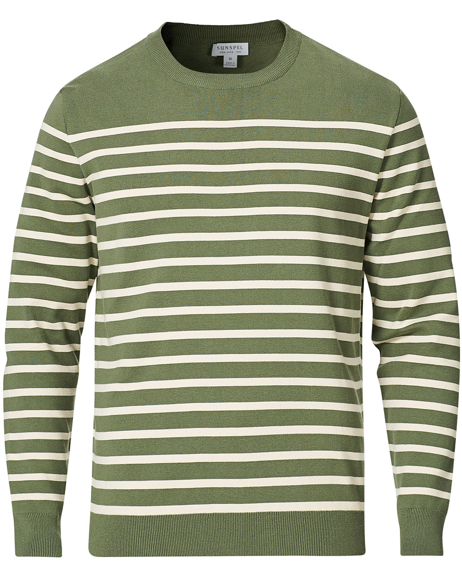 Herre | Gensere | Sunspel | Breton Stripe Crew Neck Sweater Light Khaki/Ecru
