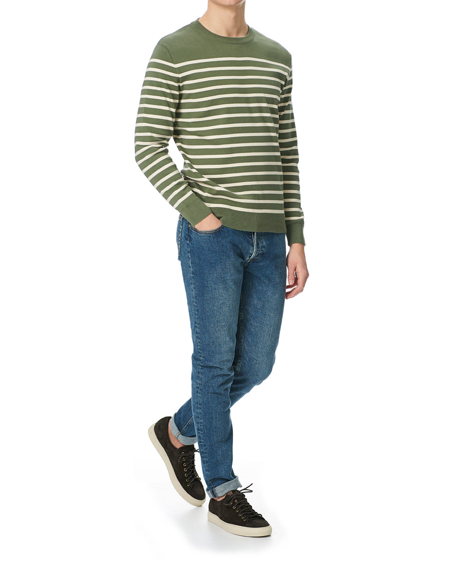 Herre | Gensere | Sunspel | Breton Stripe Crew Neck Sweater Light Khaki/Ecru