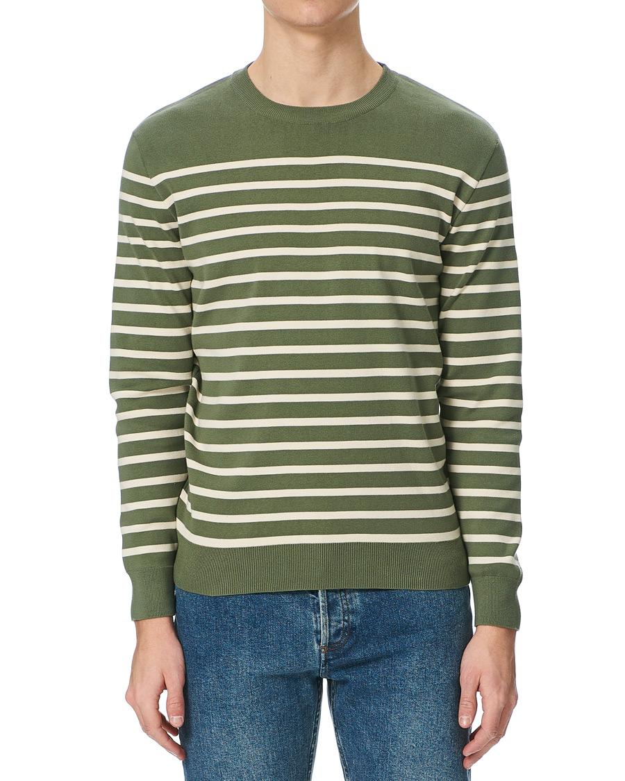 Herre | Gensere | Sunspel | Breton Stripe Crew Neck Sweater Light Khaki/Ecru