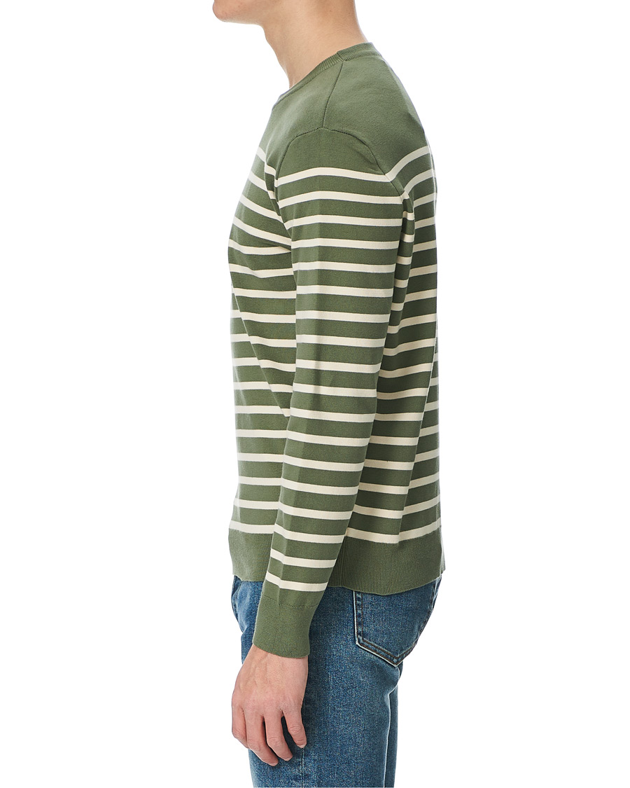 Herre | Gensere | Sunspel | Breton Stripe Crew Neck Sweater Light Khaki/Ecru