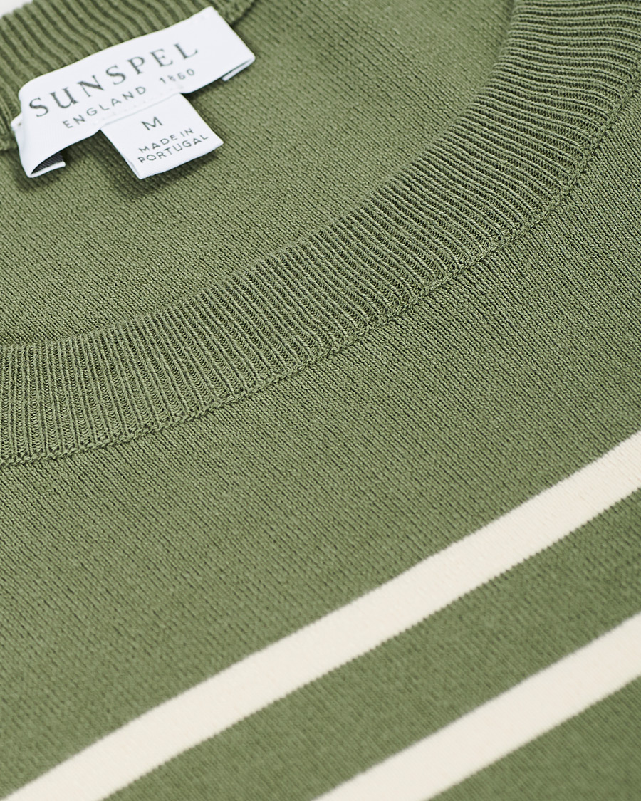 Herre | Gensere | Sunspel | Breton Stripe Crew Neck Sweater Light Khaki/Ecru