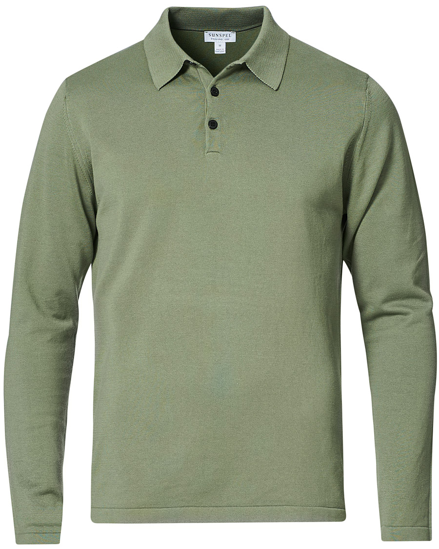Herre | Gensere | Sunspel | Long Sleeve Sea Island Cotton Polo Shirt Light Khaki