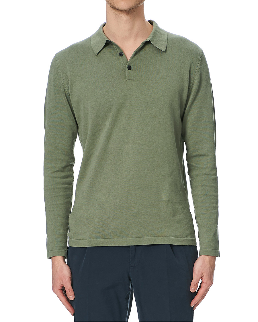 Herre | Gensere | Sunspel | Long Sleeve Sea Island Cotton Polo Shirt Light Khaki