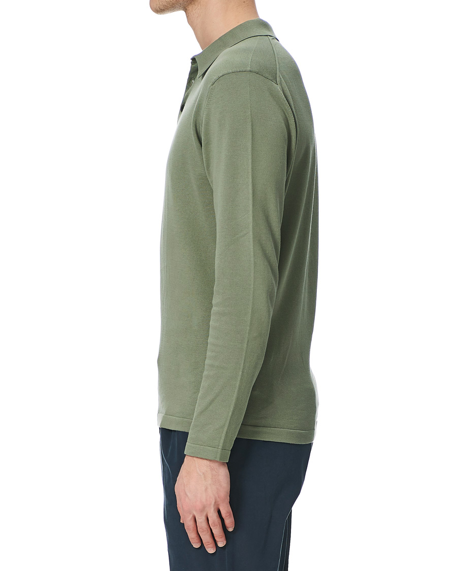 Herre | Gensere | Sunspel | Long Sleeve Sea Island Cotton Polo Shirt Light Khaki