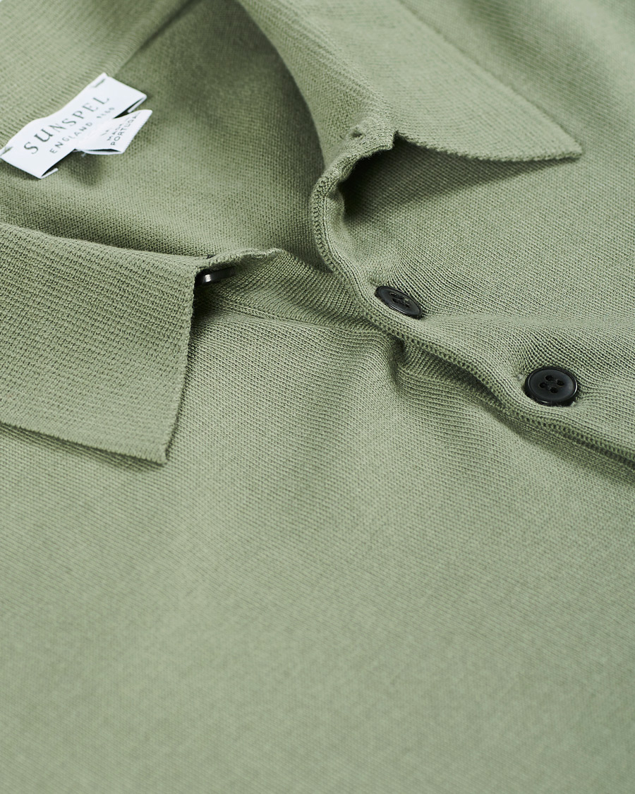 Herre | Gensere | Sunspel | Long Sleeve Sea Island Cotton Polo Shirt Light Khaki