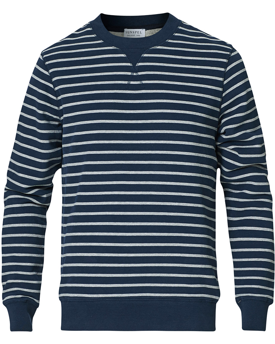 Herre | Gensere | Sunspel | Striped Loopback Sweatshirt Navy/Grey