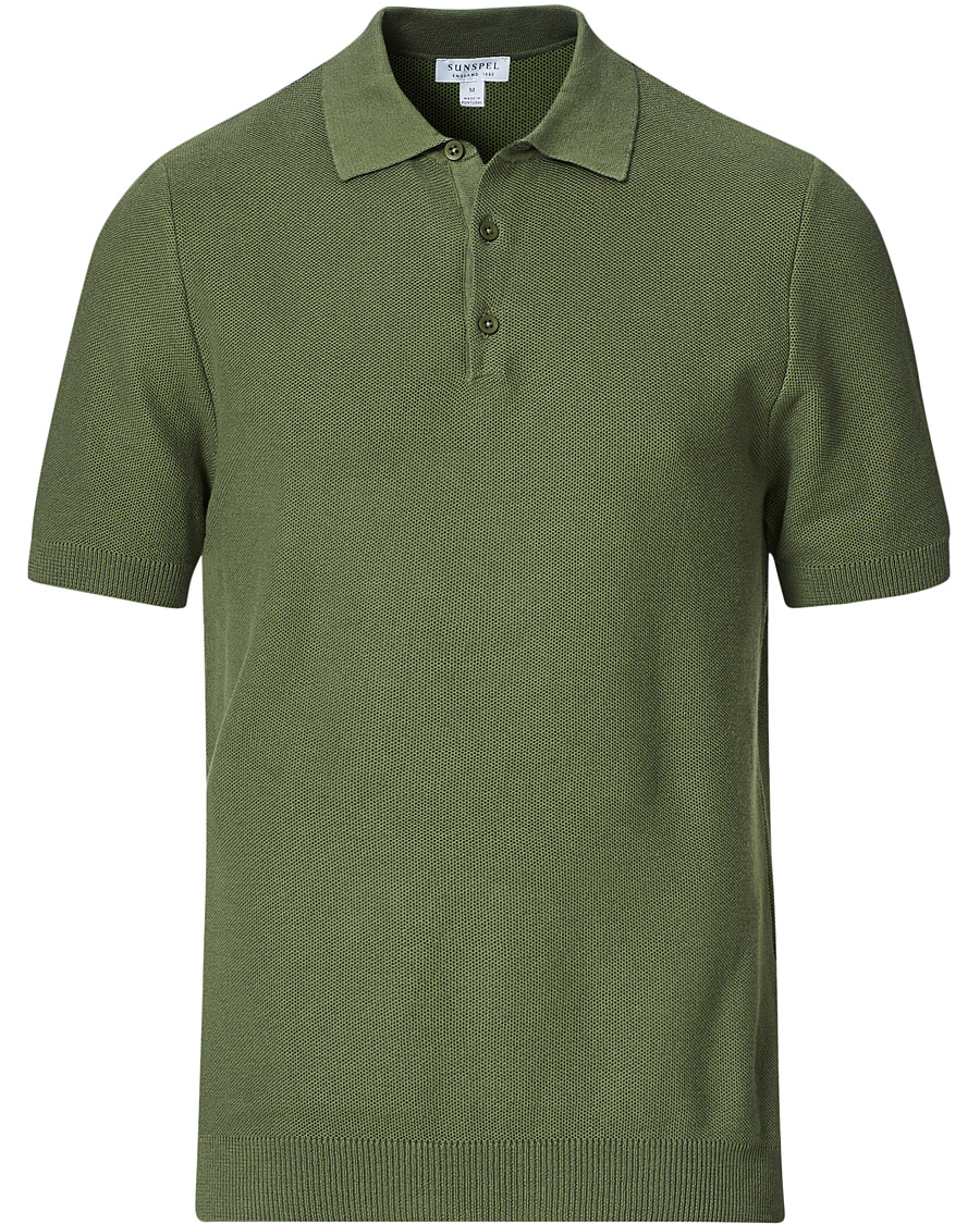 Herre | Pikéer | Sunspel | Rack Stitch Fine Knitted Polo Light Khaki