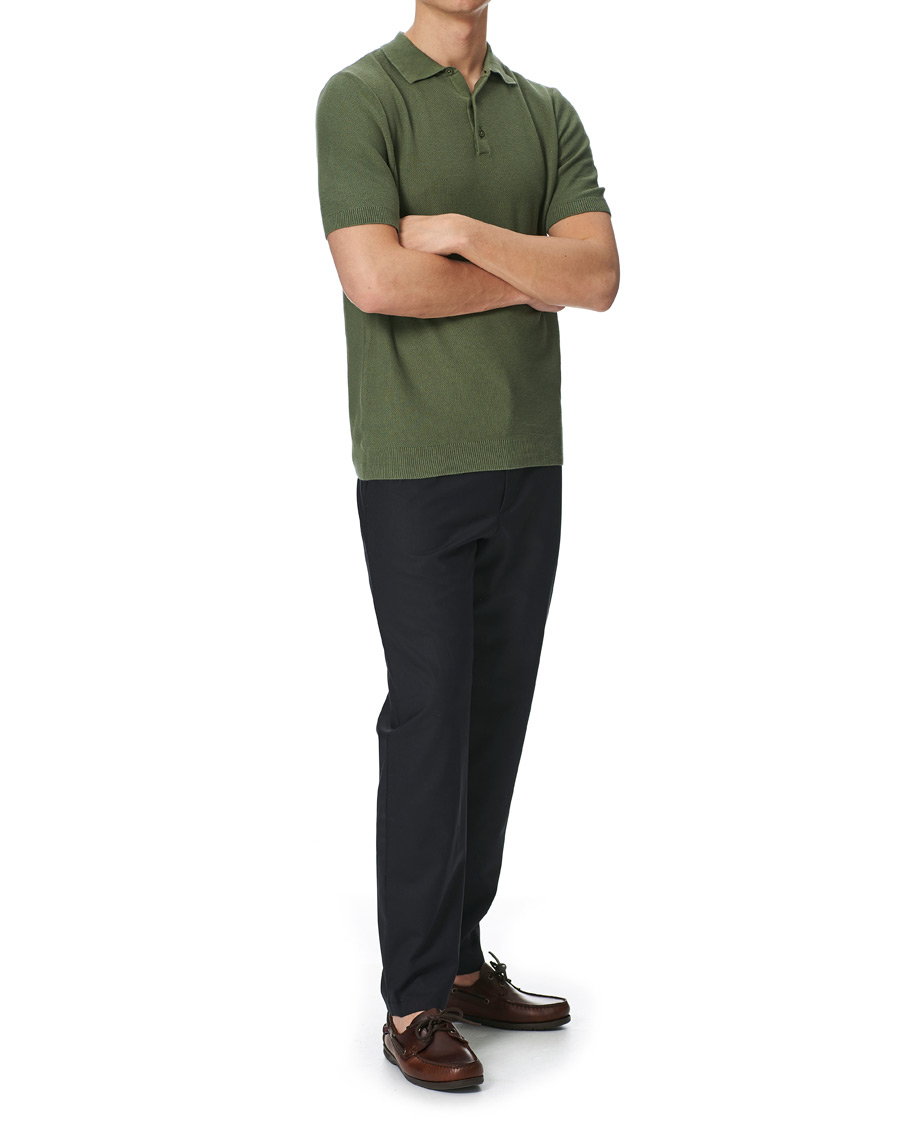 Herre | Pikéer | Sunspel | Rack Stitch Fine Knitted Polo Light Khaki