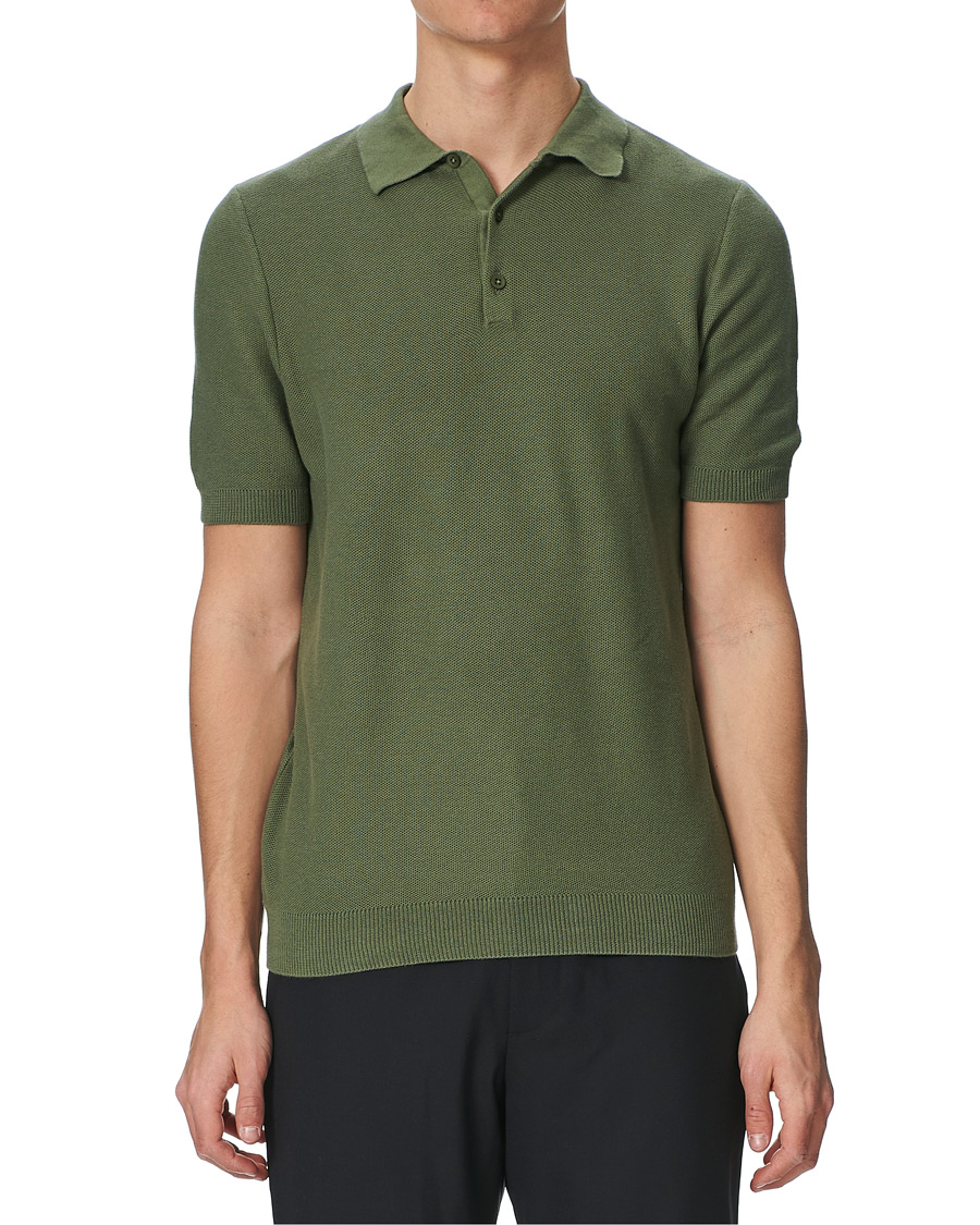 Herre | Pikéer | Sunspel | Rack Stitch Fine Knitted Polo Light Khaki