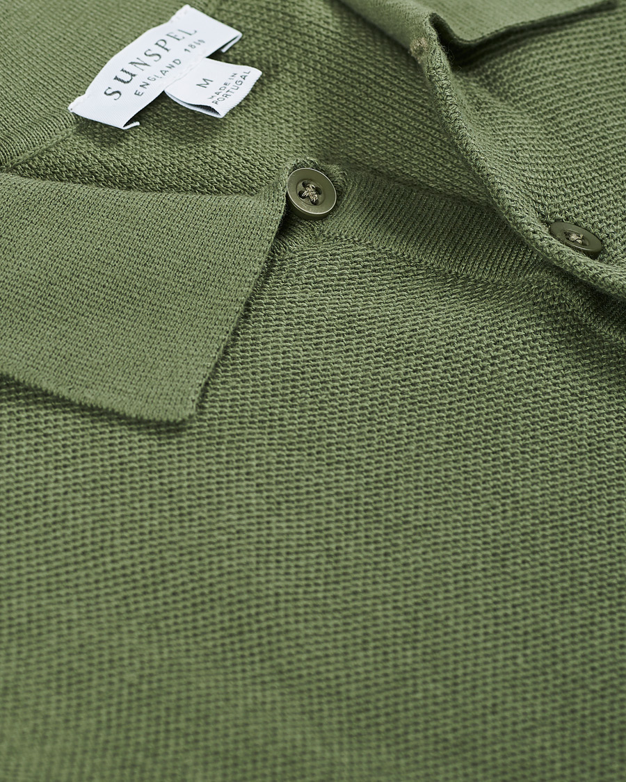 Herre | Pikéer | Sunspel | Rack Stitch Fine Knitted Polo Light Khaki