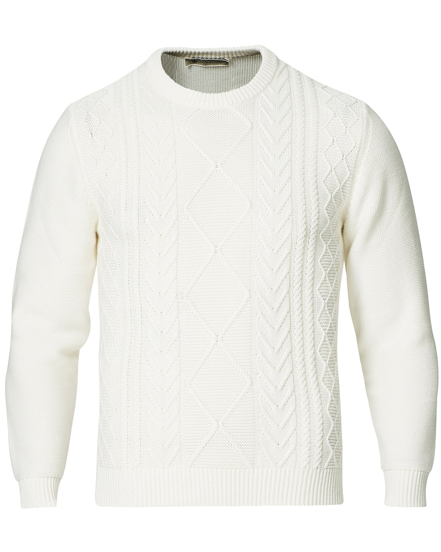Herre | Gensere | Piacenza Cashmere | Aran Knit Cotton Sweater Off White