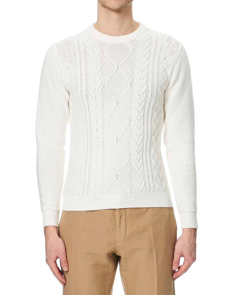 Herre | Gensere | Piacenza Cashmere | Aran Knit Cotton Sweater Off White