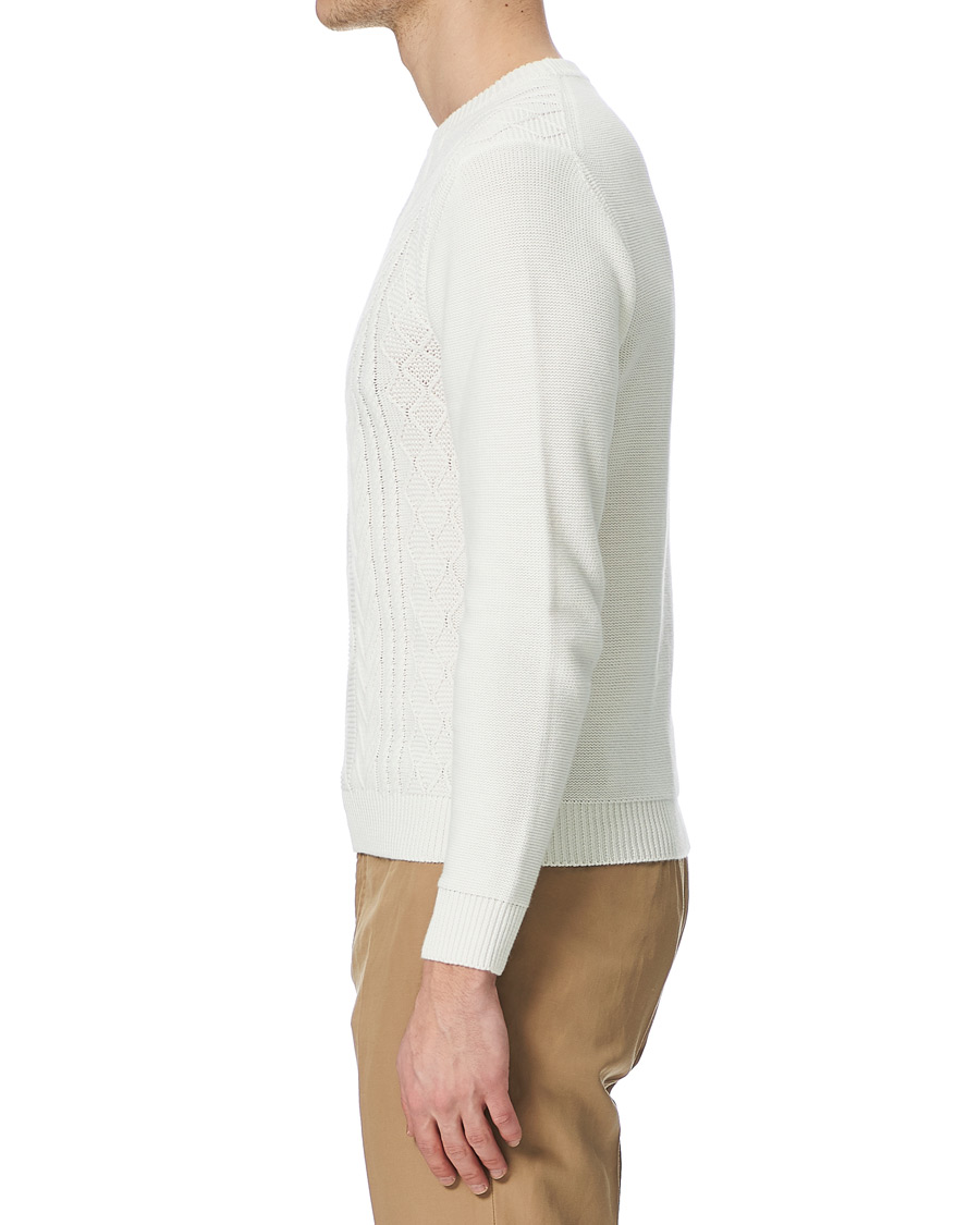 Herre | Gensere | Piacenza Cashmere | Aran Knit Cotton Sweater Off White