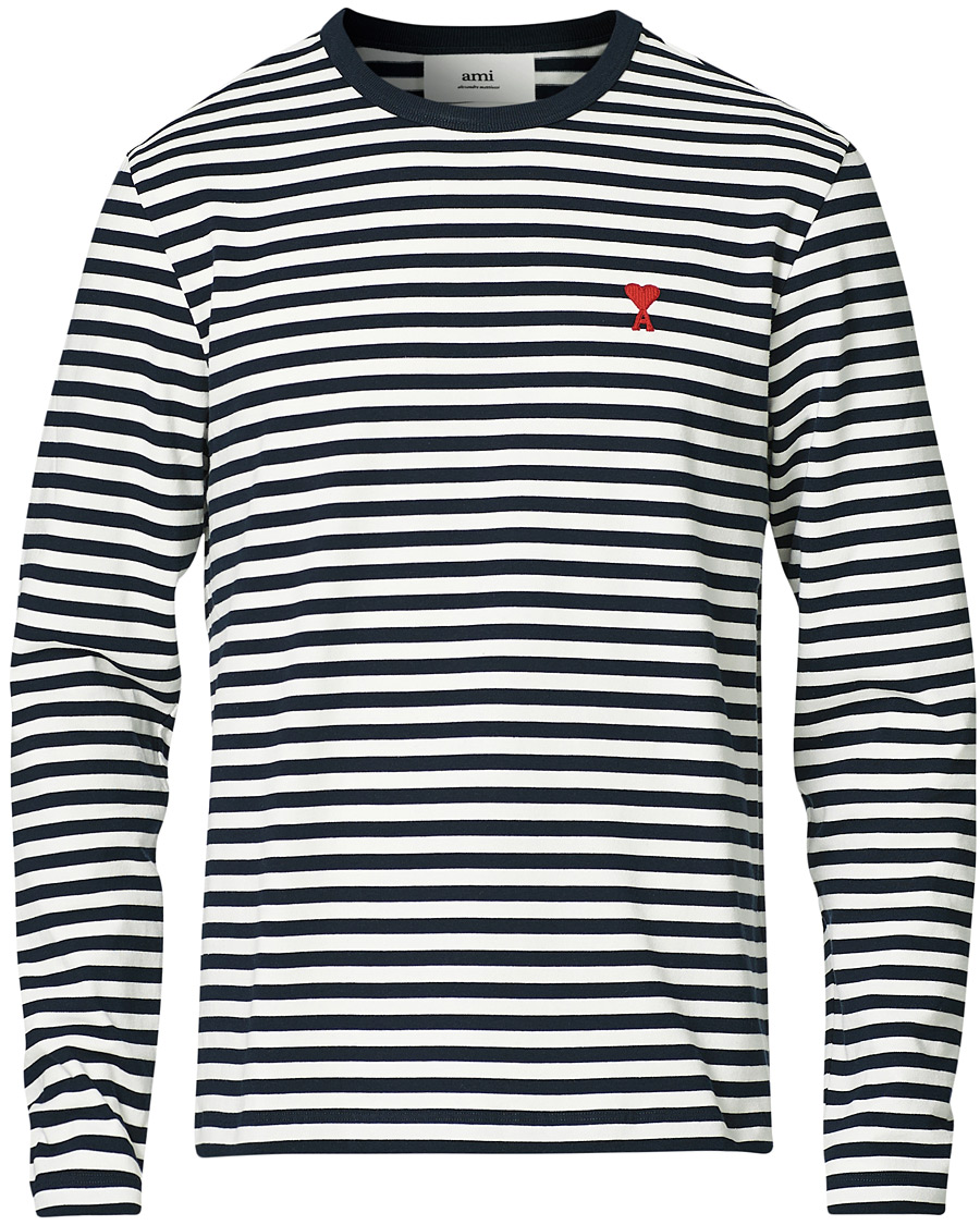 Herre | T-Shirts | AMI | Breton Stripe Long Sleeve Tee White/Navy