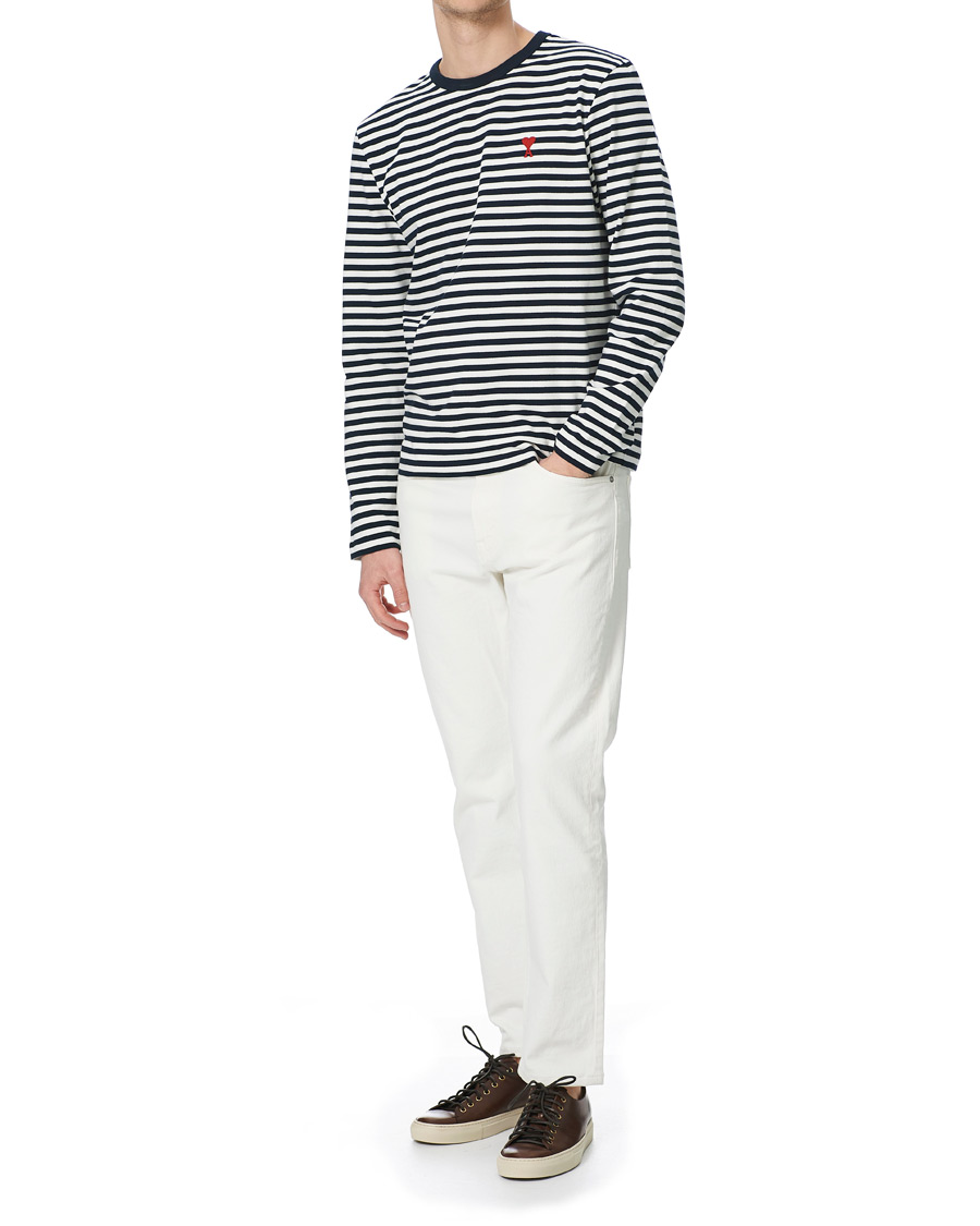Herre | T-Shirts | AMI | Breton Stripe Long Sleeve Tee White/Navy