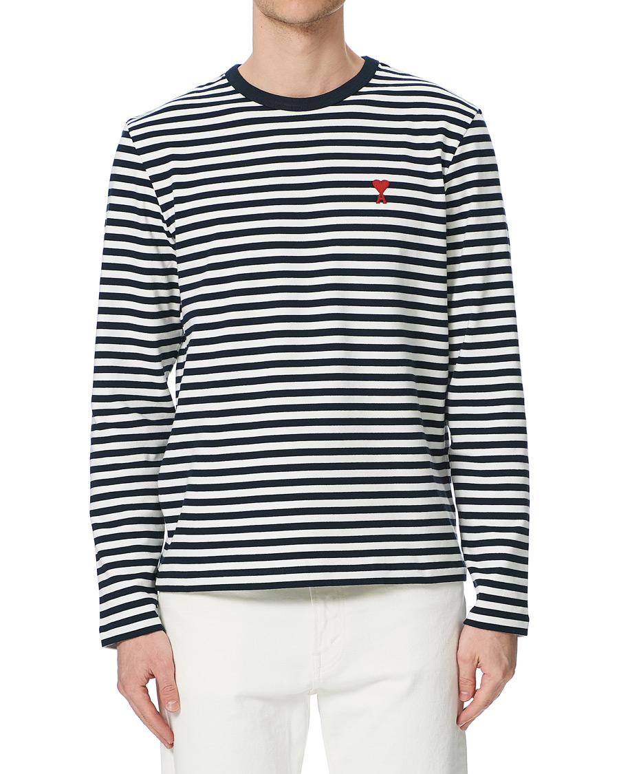 Herre | T-Shirts | AMI | Breton Stripe Long Sleeve Tee White/Navy