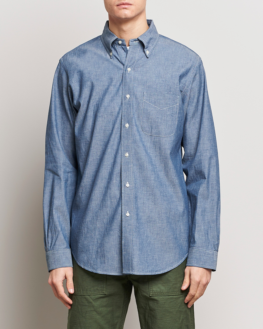 Herre | Casual | orSlow | Denim Button Down Shirt Light Blue