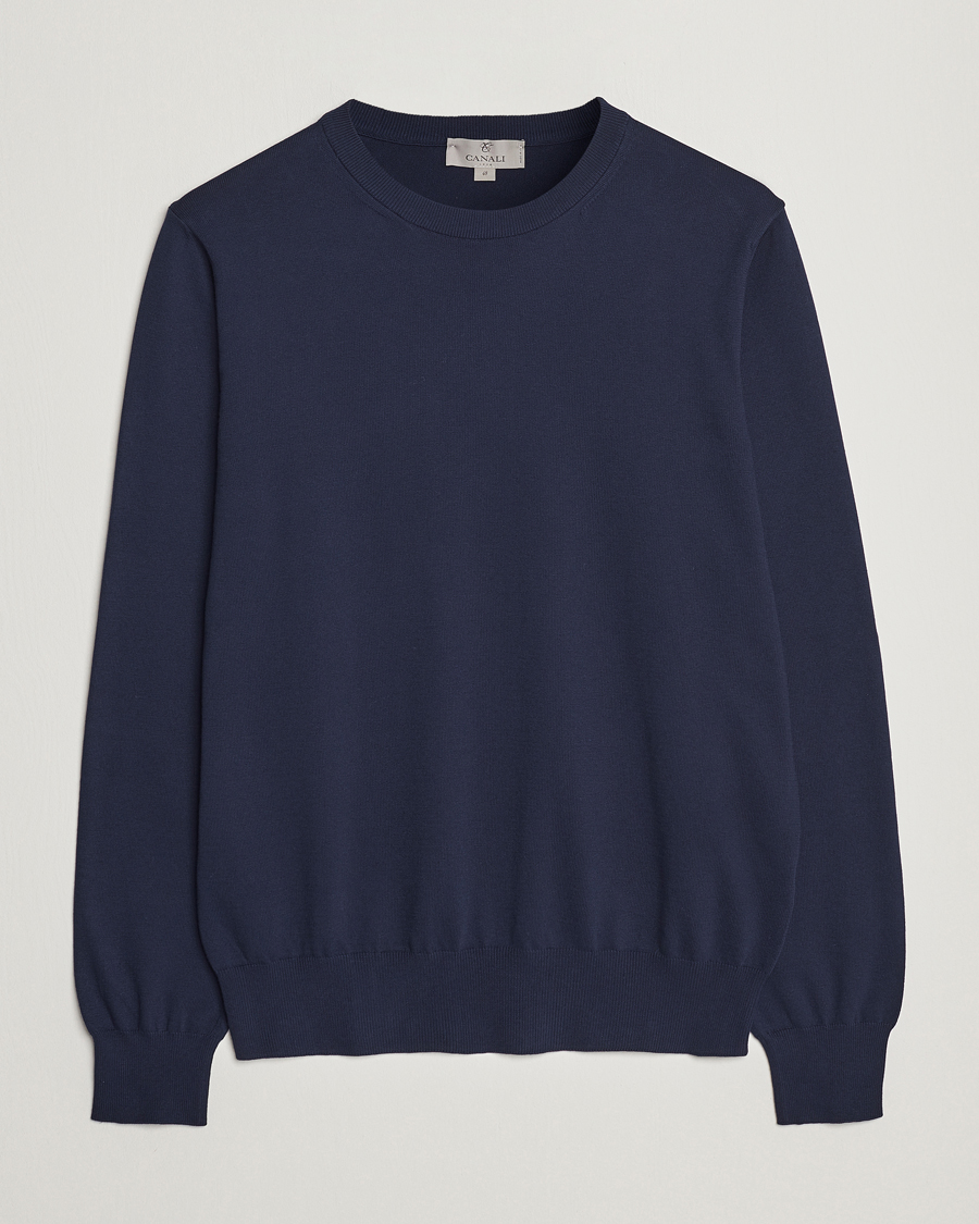 Herre | Gensere | Canali | Cotton Crew Neck Pullover Navy