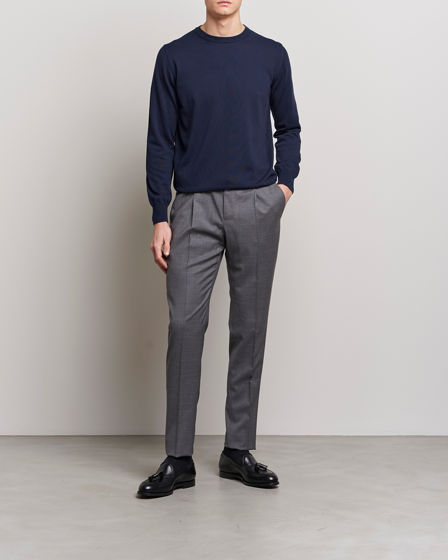 Herre | Gensere | Canali | Cotton Crew Neck Pullover Navy
