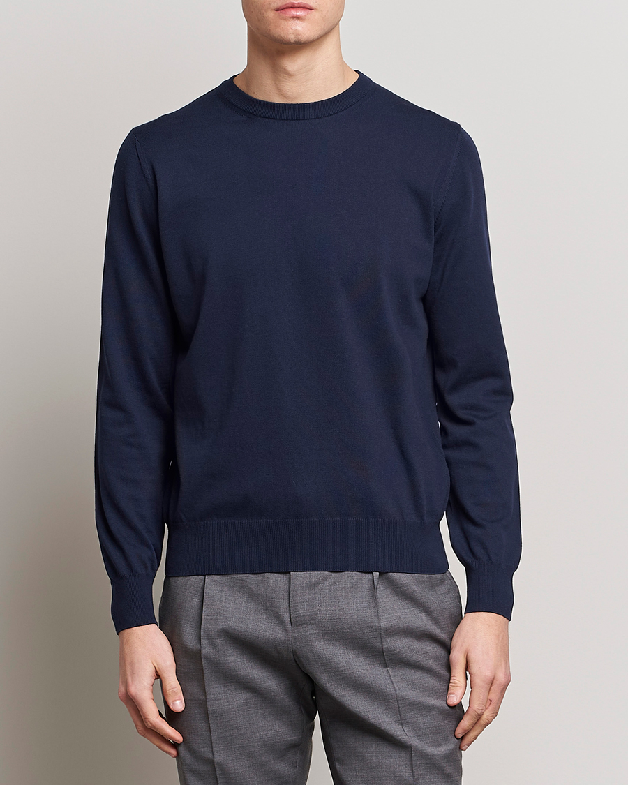 Herre | Italian Department | Canali | Cotton Crew Neck Pullover Navy