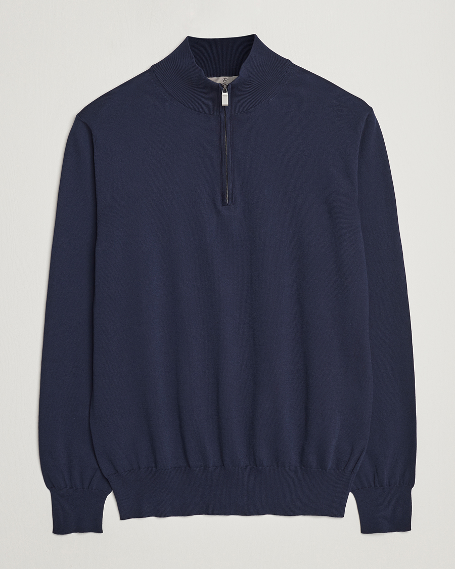 Herre | Gensere | Canali | Cotton Half Zip Sweater Navy