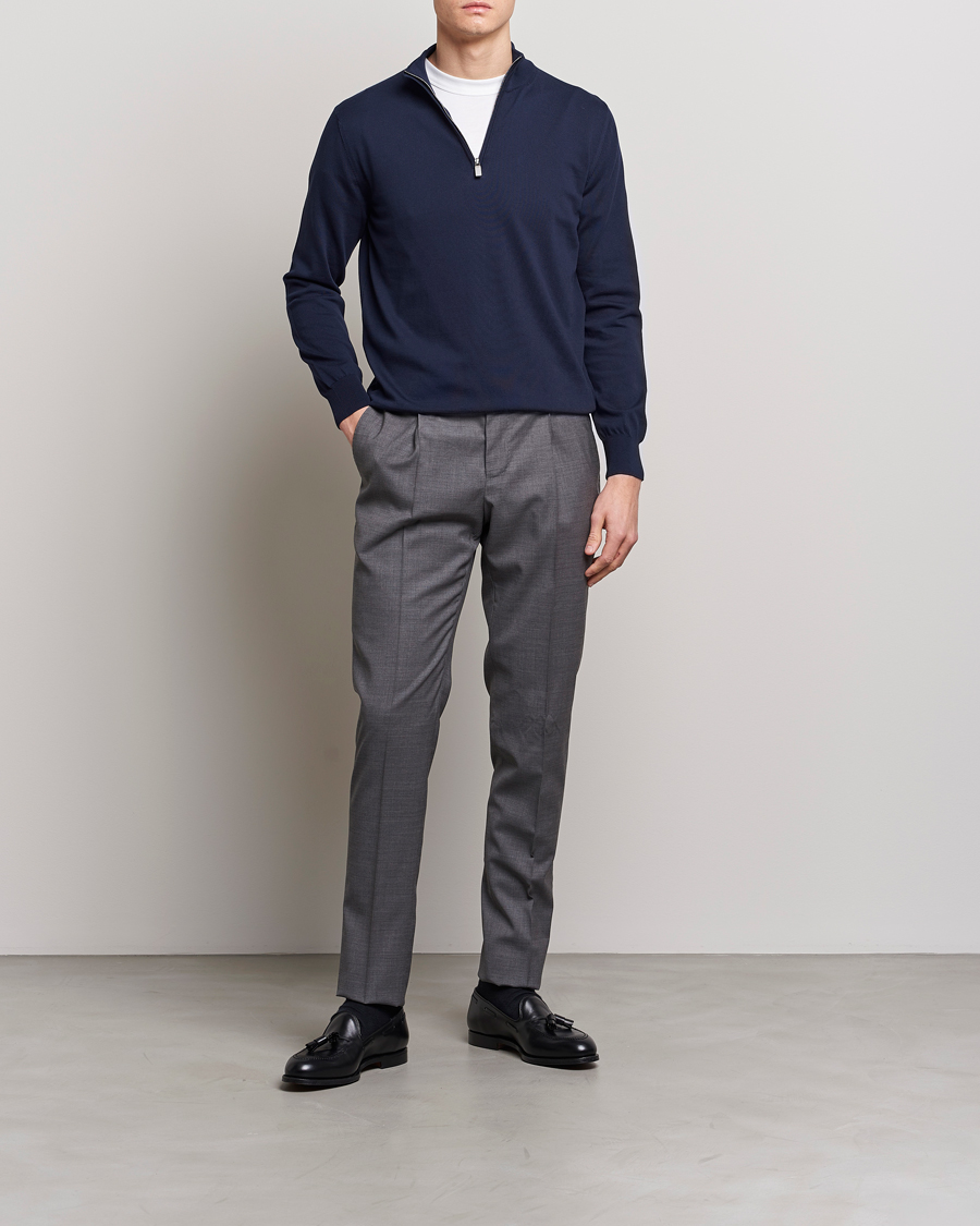 Herre | Gensere | Canali | Cotton Half Zip Sweater Navy
