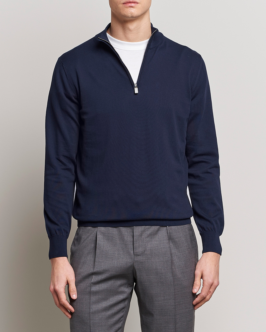 Herre | Klær | Canali | Cotton Half Zip Sweater Navy