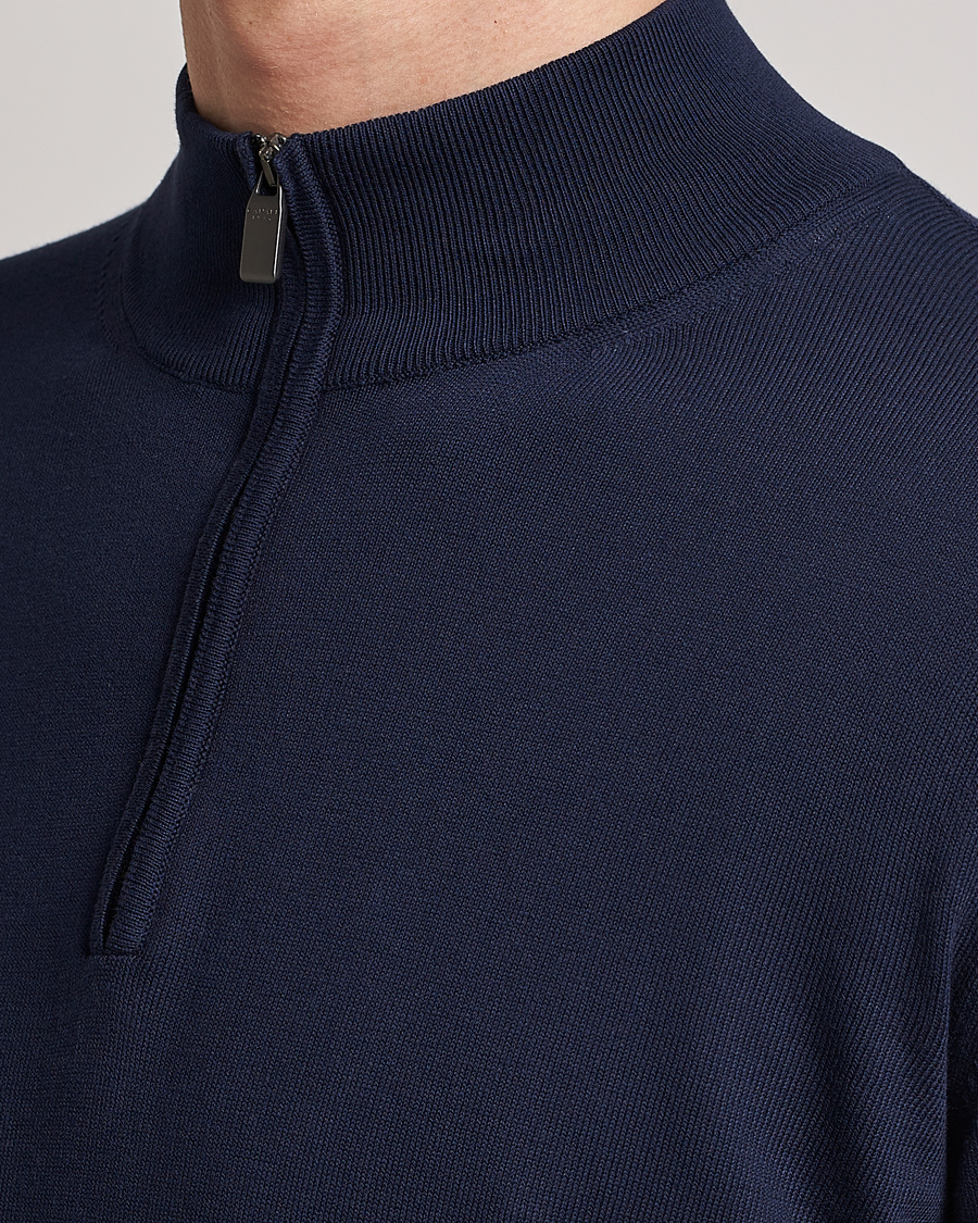 Herre | Gensere | Canali | Cotton Half Zip Sweater Navy