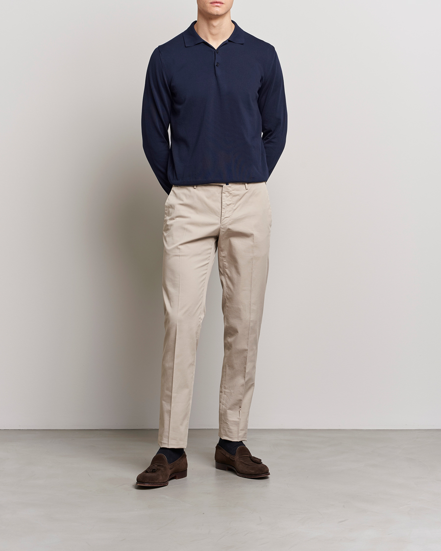 Herre | Gensere | Canali | Cotton Long Sleeve Polo Navy