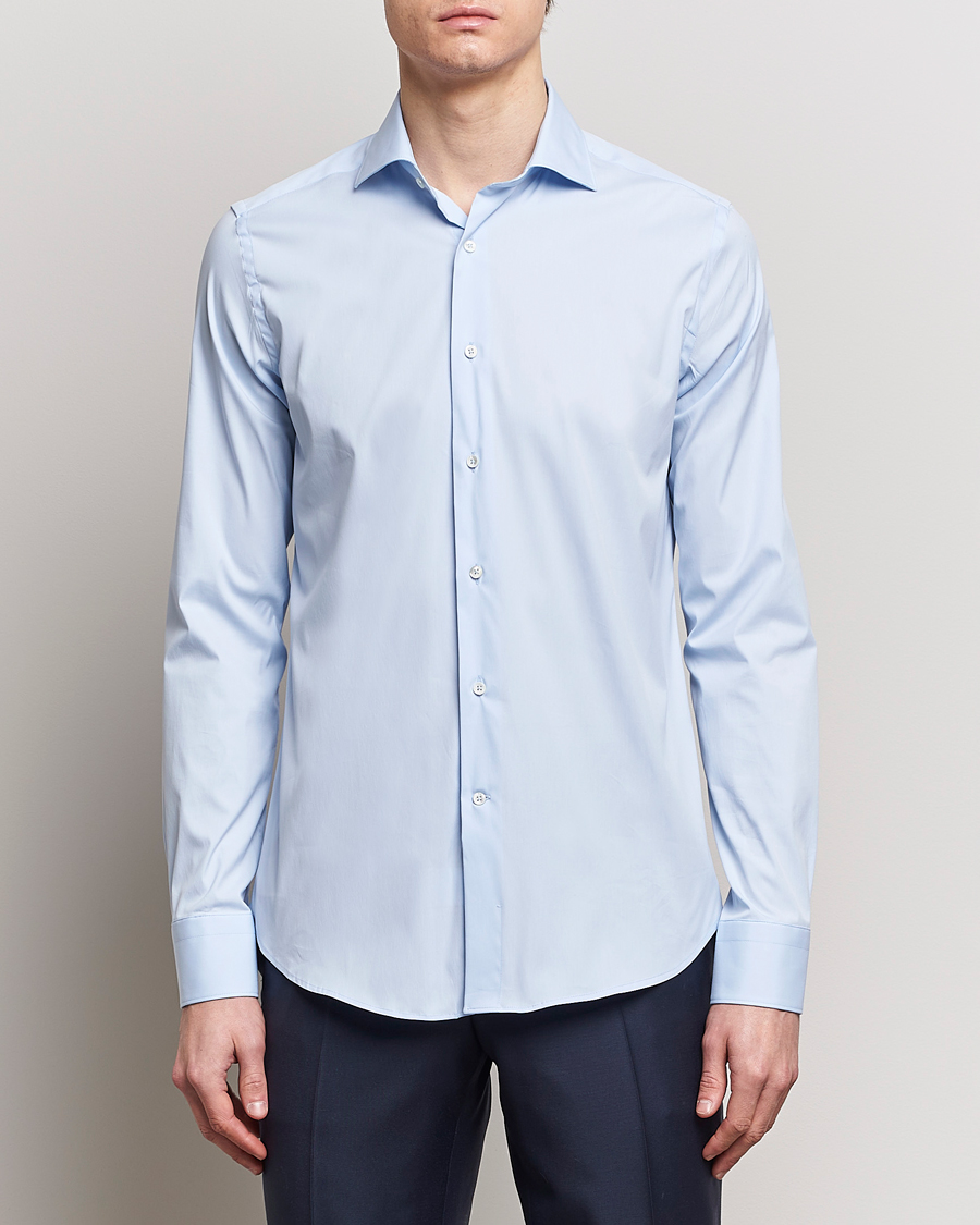 Herre | Quiet Luxury | Canali | Slim Fit Cotton/Stretch Shirt Light Blue