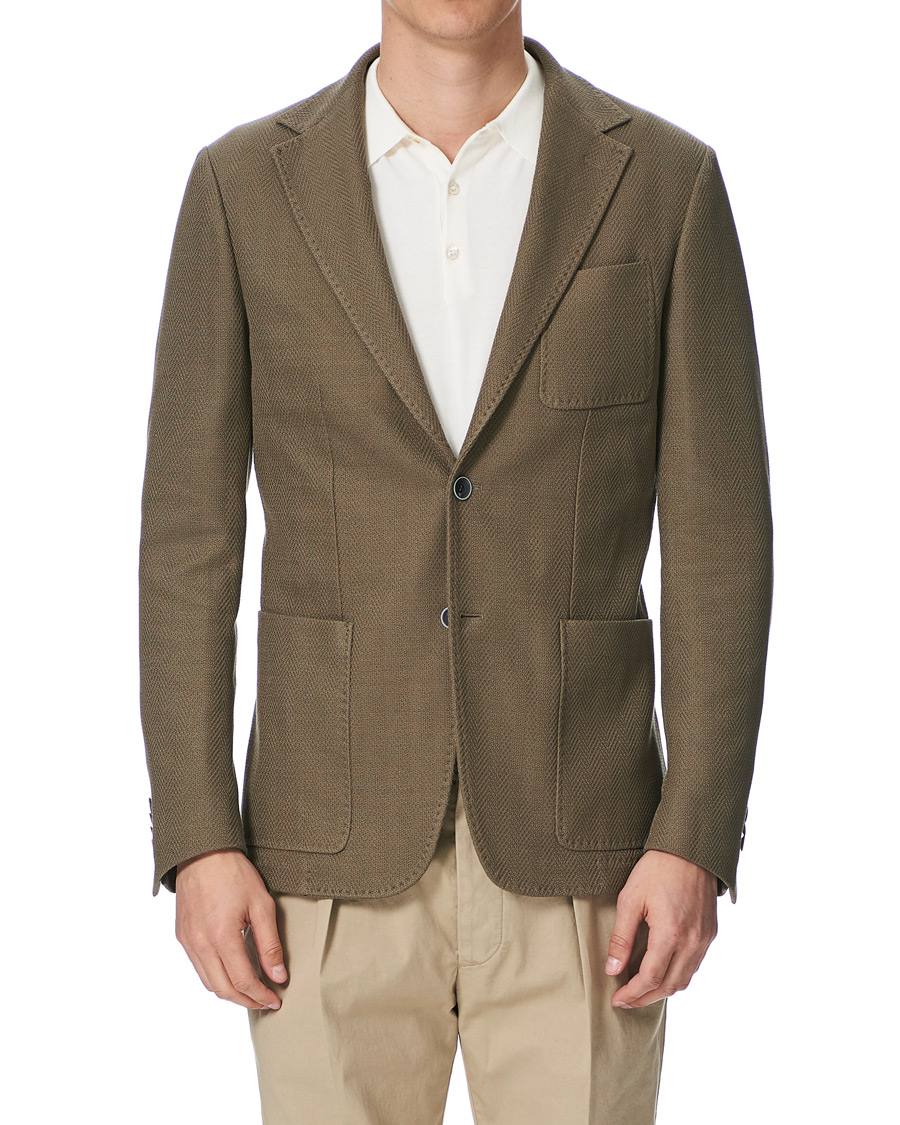 Herre | Dressjakker | Canali | Textured Cotton Jersey Blazer Olive